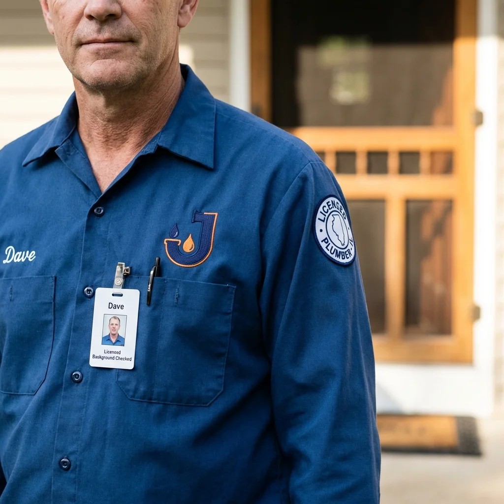 Licensed plumber showing ID badge in New Kensington, PA