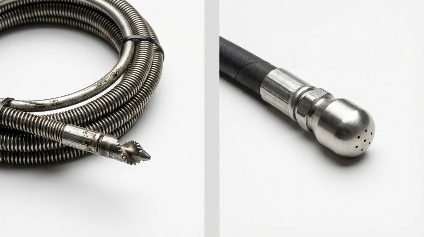 Drain snake cable and hydro jetting nozzle used for drain cleaning in New Kensington, PA