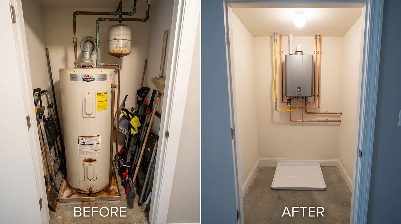 Tank water heater versus wall-mounted tankless unit comparison for New Kensington, PA homeowners