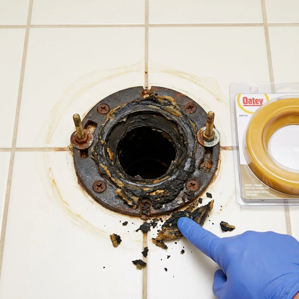 Failed wax ring showing water seepage at the base of a toilet in a New Kensington, PA home